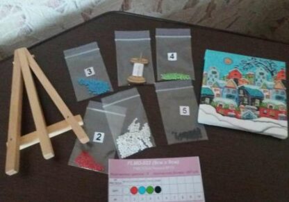 "Inverno in città"-01. Kit-pensierino ricamo a perline, con cavalletto - Image 3