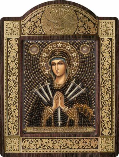 "Madonna I sette dolori". Kit-icona ricamo a perline, con cornice