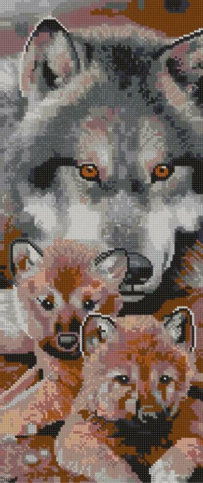 "Mamma lupa con i suoi due cuccioli". Schema ricamo a perline