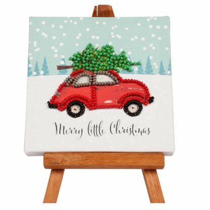 "Merry little Christmas". Kit-pensierino ricamo a perline, con cavalletto