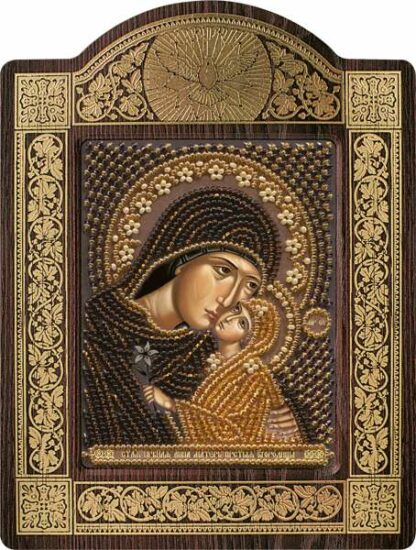 "Sant’Anna con piccola Maria". Kit-icona ricamo a perline, con cornice