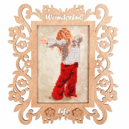 "Wonderful Life". Kit-pensierino ricamo a perline, con cornice