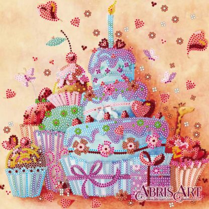 "Dolcissima torta di compleanno".  Schema ricamo a perline
