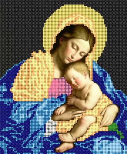 "Madonna con Bambino dormiente" di Giovanni Battista Salvi. Schema ricamo a perline