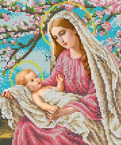 "Madonna con bambino Gesù nel giardino". Schema ricamo a perline - Image 2