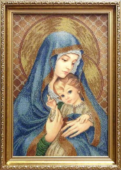 "Madonna con Bambino. Blu"-02 di Zorina Baldescu. Schema ricamo a perline