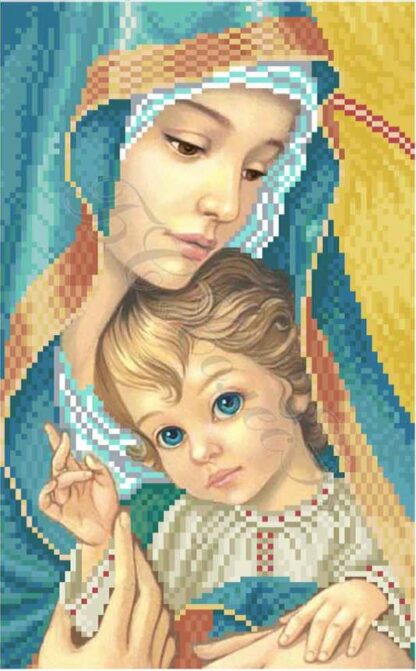 "Madonna con Bambino. Blu" di Zorina Baldescu. Schema ricamo a perline