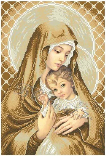 "Madonna con Bambino. Marrone"-02 di Zorina Baldescu. Schema ricamo a perline