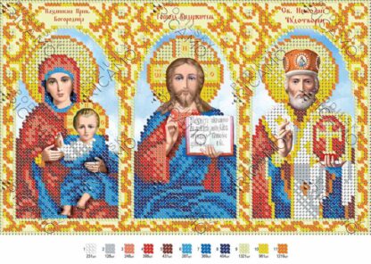 "Madonna, Gesù e San Nicola". Schema ricamo a perline