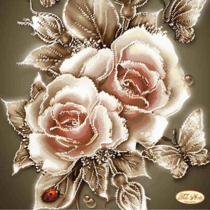 "Rose di colore caramella".  Schema ricamo a perline