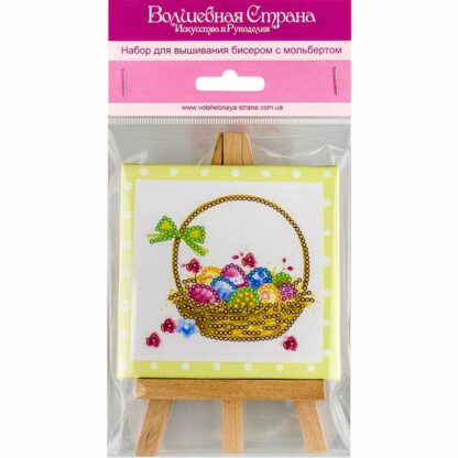 "Cestino con uova di Pasqua". Kit-pensierino ricamo a perline, con cavalletto - Image 3