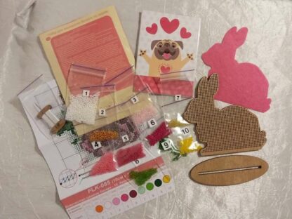 "Coniglietto. Fiore rosa". Kit ricamo a perline in legno - Image 2