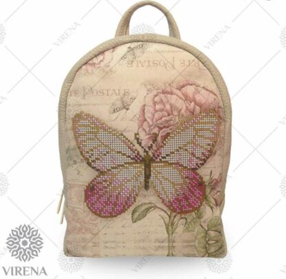 "Farfalla". Zainetto beige ricamo a perline