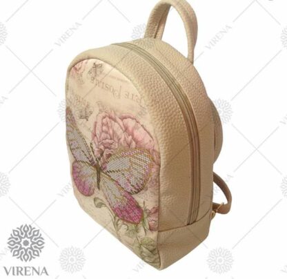 "Farfalla". Zainetto beige ricamo a perline - Image 2