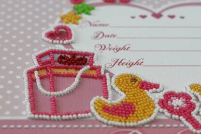 "Fiocco di nascita per bimba". Kit ricamo a perline - Image 4