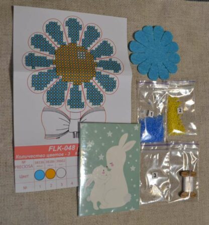 "Fiore blu" con maniglia. Kit ricamo a perline in legno - Image 2