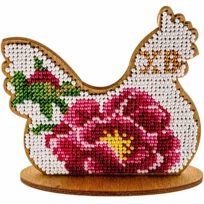 "Gallina. Fiore rosa". Kit ricamo a perline in legno