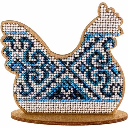 "Gallina. Ornamento blu". Kit ricamo a perline in legno