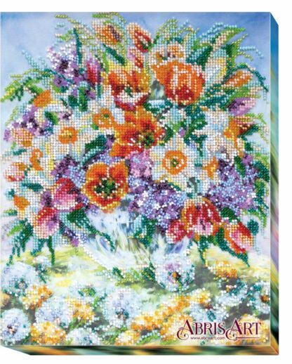 "I fiori di primavera nel vaso". Kit ricamo a perline