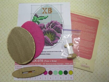 "Uovo. Fiore rosa". Kit ricamo a perline in legno - Image 2