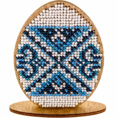 "Uovo. Ornamento blu". Kit ricamo a perline in legno