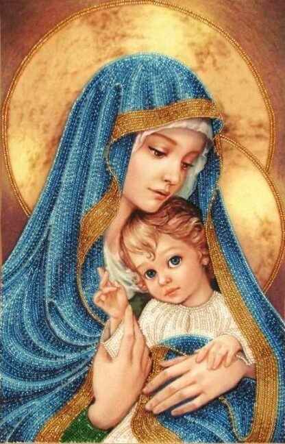 "Madonna con Bambino. Blu" di Zorina Baldescu. KIT ricamo a perline