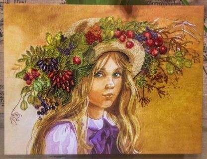 "Ragazza con la corona di foglie e bacche". Schema ricamo a perline