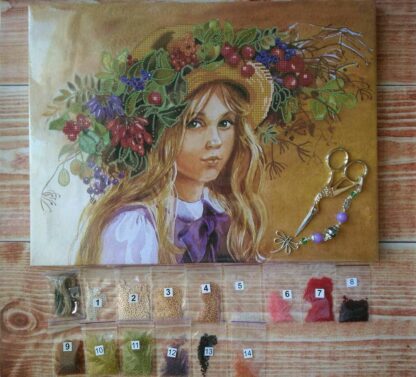 "Ragazza con la corona di foglie e bacche". Schema ricamo a perline - Image 2