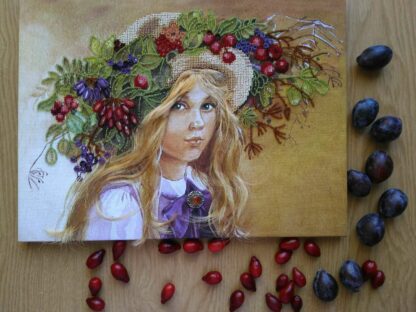"Ragazza con la corona di foglie e bacche". Schema ricamo a perline - Image 3