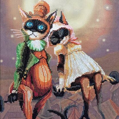 "L'appuntamento romantico. Gatti"-02. Kit ricamo punto croce