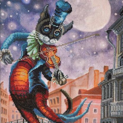 "Musica della luna. Gatto". Kit ricamo punto croce