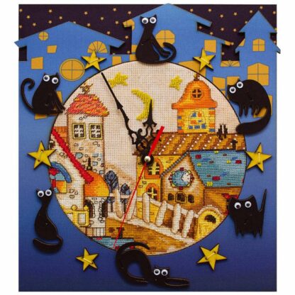 "Orologio. La città dei gatti". Kit creatività ricamo punto croce