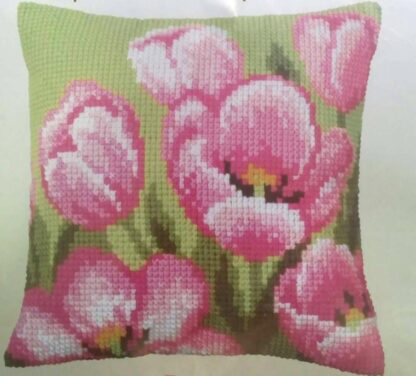 "Tulipani di colore rosa". Kit-ricamo per cuscino
