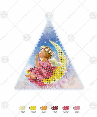 "Angelo sulla luna". Decorazione di Natale ricamo a perline - Image 2