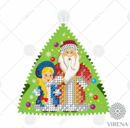 "Babbo Natale con la nipote". Decorazione di Natale ricamo a perline