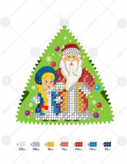 "Babbo Natale con la nipote". Decorazione di Natale ricamo a perline - Image 2