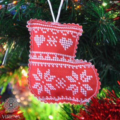 "Calza di Natale con ornamento". Decorazione di Natale ricamo a perline