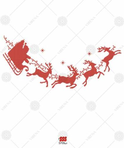 "Slitta di Babbo Natale" in rosso. Sottoalbero di Natale con ricamo a perline