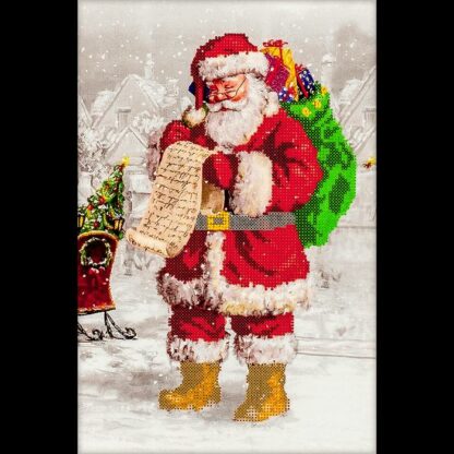 "Babbo Natale con i regali". Schema ricamo a perline