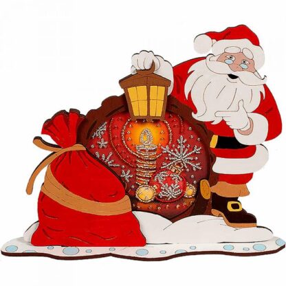 "Babbo Natale con lanterna". Kit ricamo a perline in legno