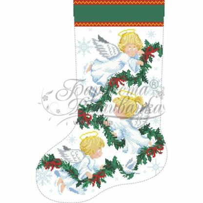 "Angioletti natalizi". Calza di Natale ricamo a perline - Image 2