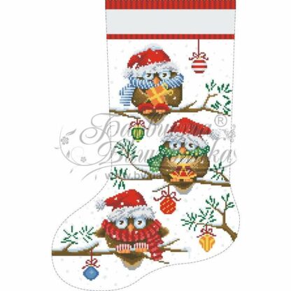 "Gufetti natalizi". Calza di Natale ricamo a perline - Image 2
