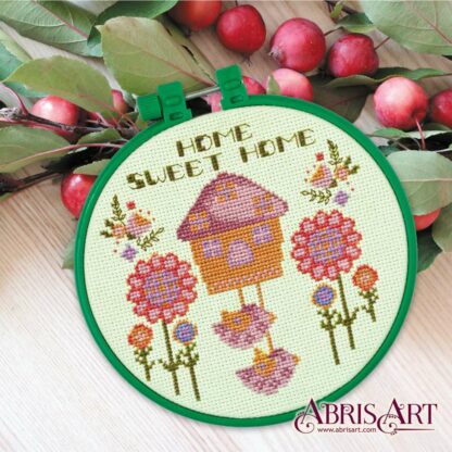 "Home. Sweet home". Kit ricamo punto croce con telaio