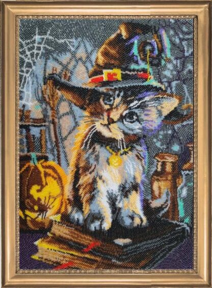 "In attesa di Halloween. Gatto". Kit ricamo a perline - Image 2