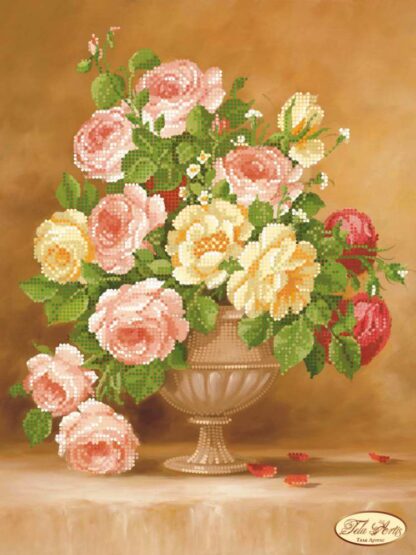 "Vaso di rose". Schema ricamo a perline