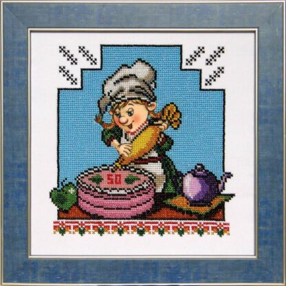 "Cucina divertente. Anniversario". Schema ricamo a perline