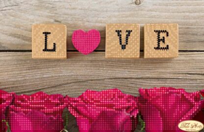 "Felice san Valentino. LOVE". Schema ricamo a perline