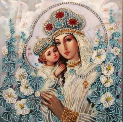 "Madonna con Gesù bambino. Malva". Kit ricamo a perline