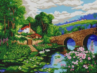 “Paesaggio con ponte”. Schema ricamo a perline