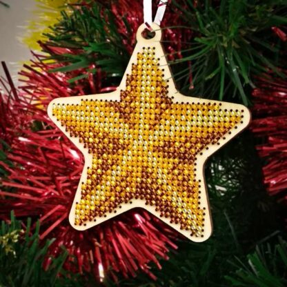 "Stella". Decorazione di Natale ricamo a perline in legno - Image 2